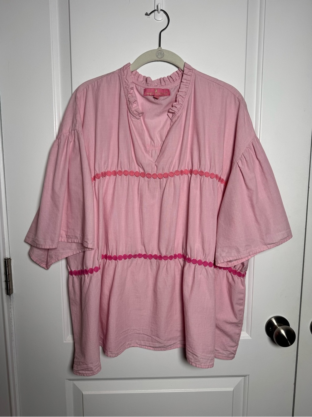 Simply Southern Pink Cotton Babydoll Tunic Bell Sleeve Top XXL Beach Boho